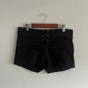 ✨SOLD✨ 2b Bebe Lace Up Micro Shorts Size 4 Black Y2K Whimsigoth Indie Sleeze